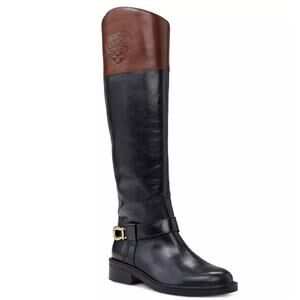 VINCE CAMUTO Amanyir Tall Leather Riding Boots 9.5 Black Brown Equestrian Preppy